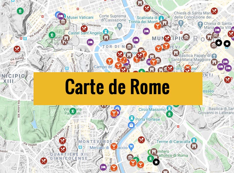 Carte de Rome en Italie avec tous les lieux du guide.