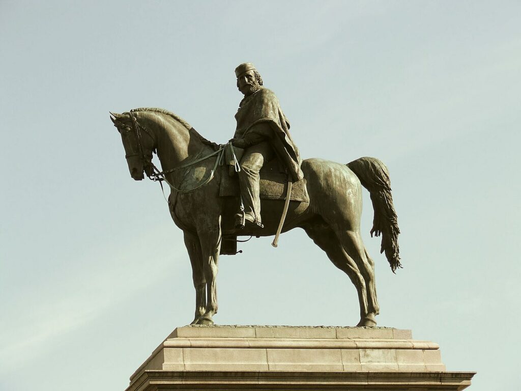 Statue équestre de Garibaldi, principal acteur de la réunification italienne. Sur la colline du Janicule à Rome. Photo de Gianfranco