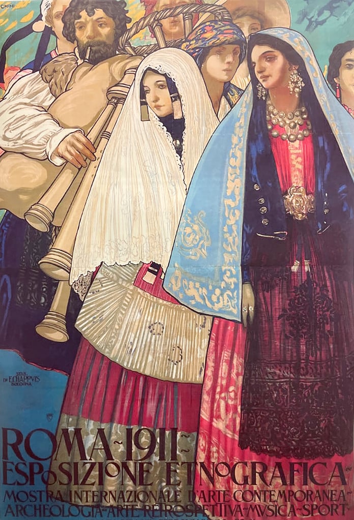 Affiche pour l'expo ethnographique de 1911 à l'origine de la collection du Musée des arts et traditions populaires de Rome.