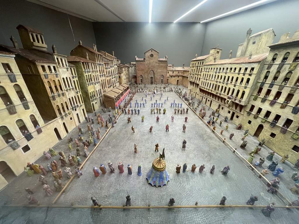 Représentation d'un tournoi de football à Florence dans le Musée des arts et traditions populaires de Rome.