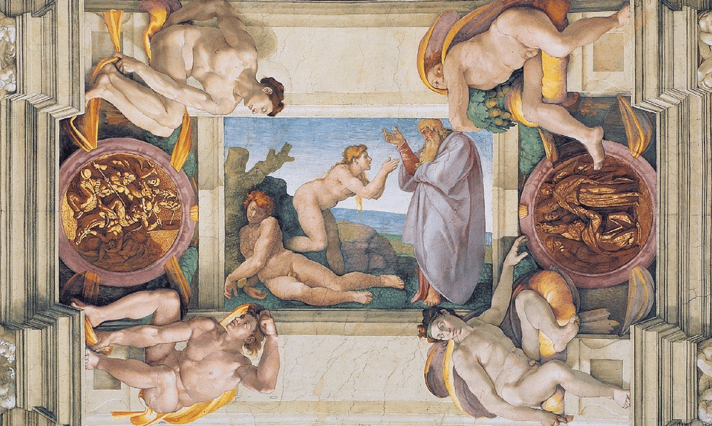 Fresque de la création d'Eve par Michelange dans la chapelle Sixtine du Vatican à Rome.