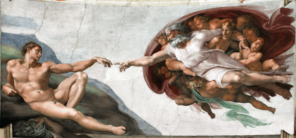 Création de l'homme par Michel-Ange sur le plafond de la chapelle Sixtine dans le Vatican à Rome.