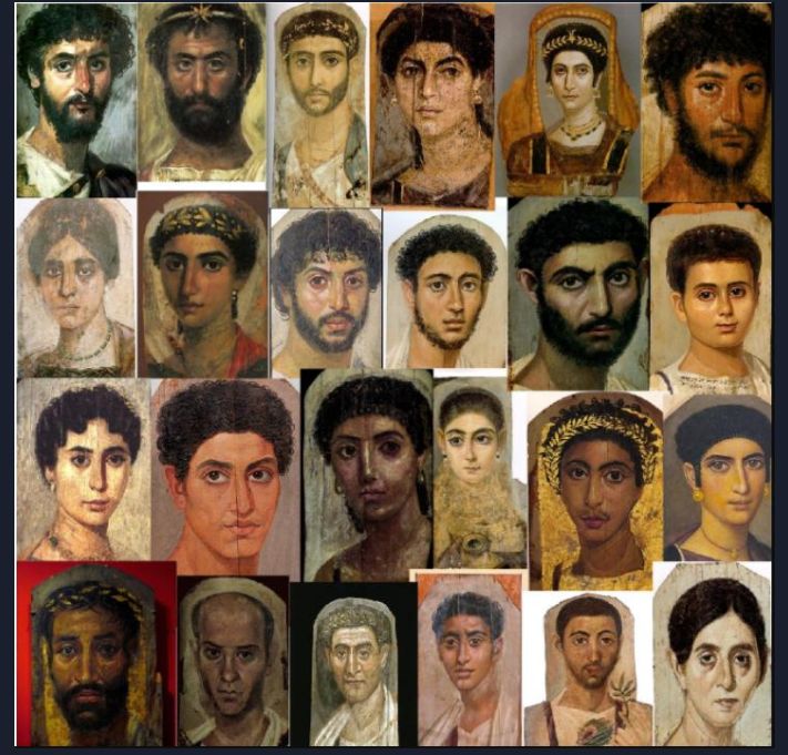 Portraits de Fayoum, représentant des égyptiens défunts à l'époque romaine.