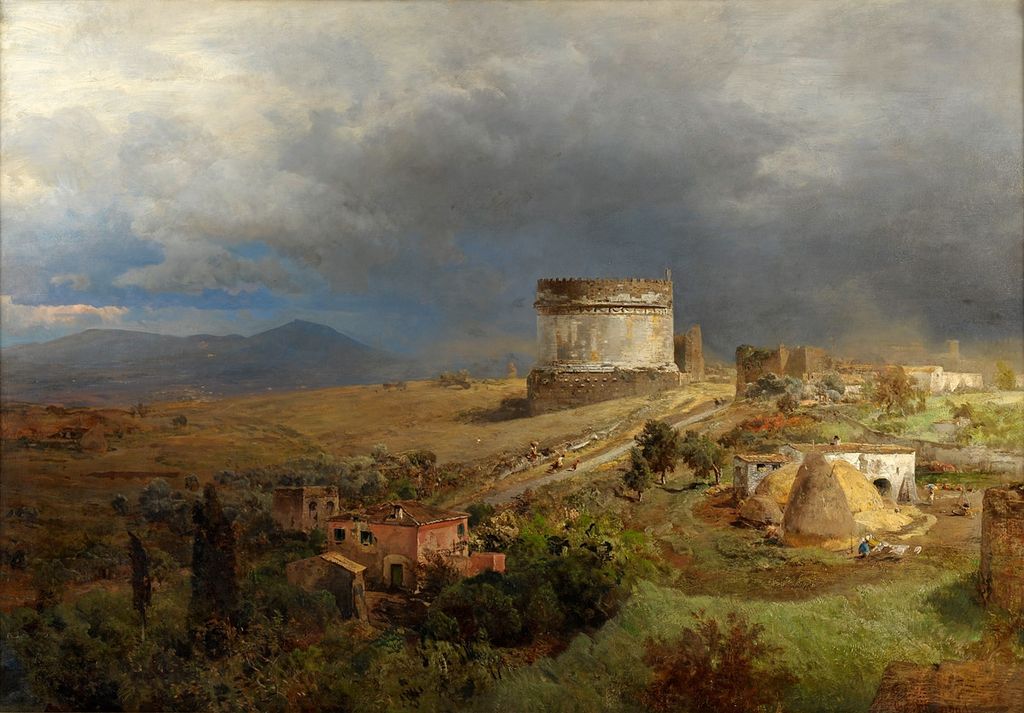 Mausolée de Caecilia Metella sur la Via Appia par  Oswald Achenbach.