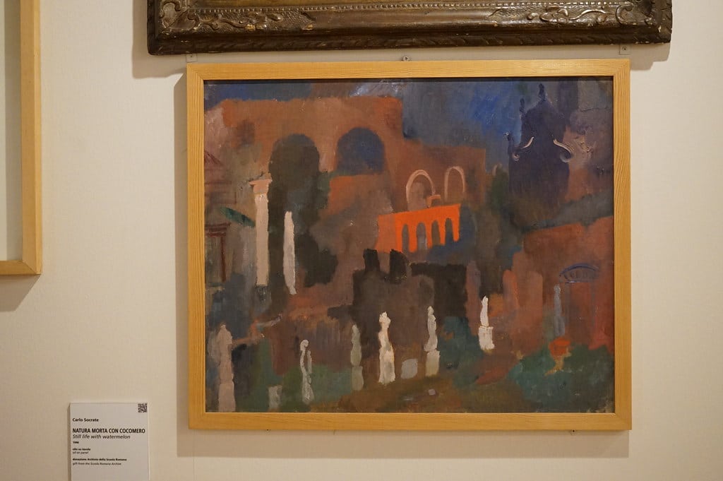 Scuola Romana : Paysage romain aux arches rouges de Carlo Levi.