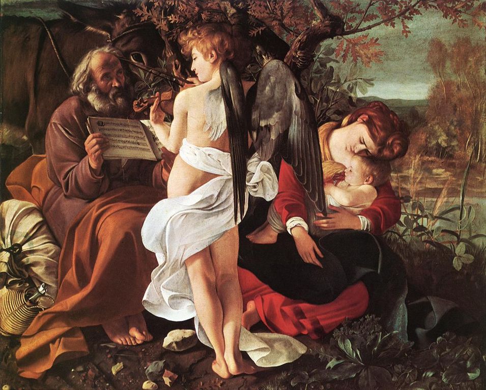 > Le Repos pendant la fuite en Égypte (1596) à la Galeria Doria Pamphilj à Rome.