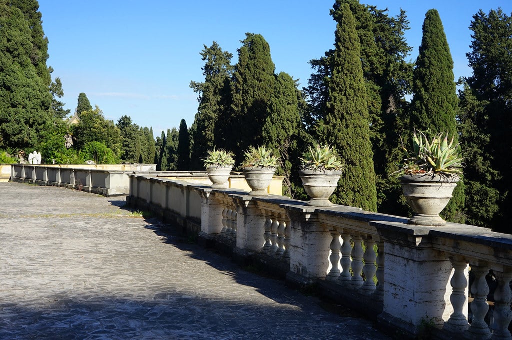 Horizon de cyprès au-dessus du Cimetière Verano à Rome.