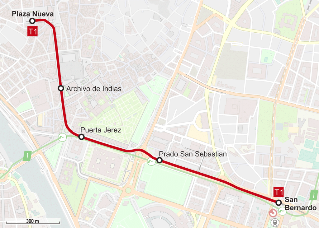 Carte du tramway à Séville.