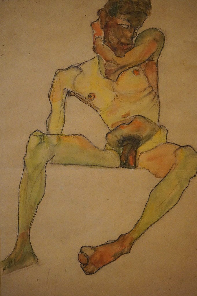 Aquarelle : Etude d'un Homme nu d'Egon Schiele (1917).