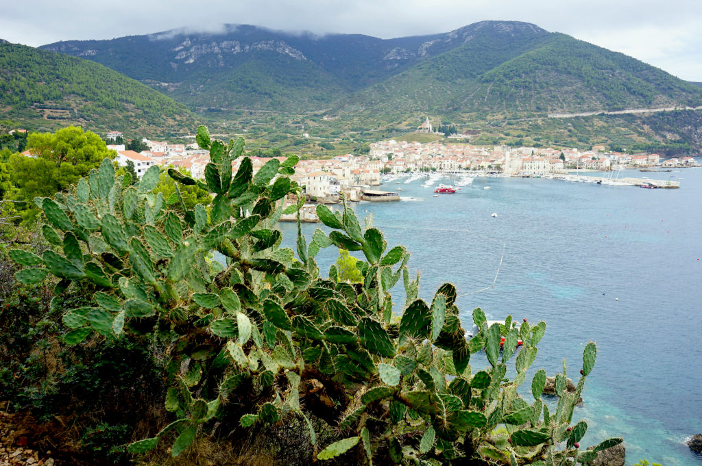 Vue sur Komiza depuis le sentier de randonnée.