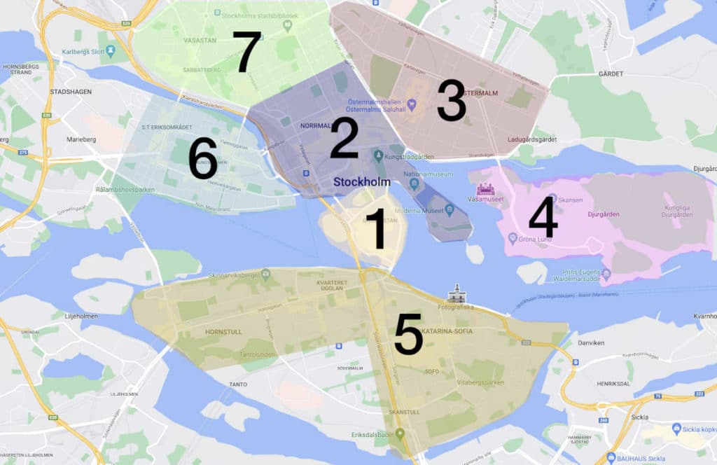 Carte des quartiers de Stockholm.