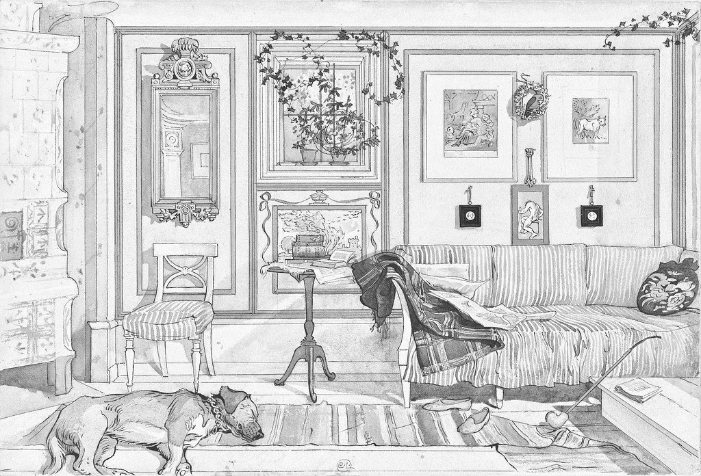 Coloriage à Stockholm : Intérieur d'une maison par Carl Larsson.