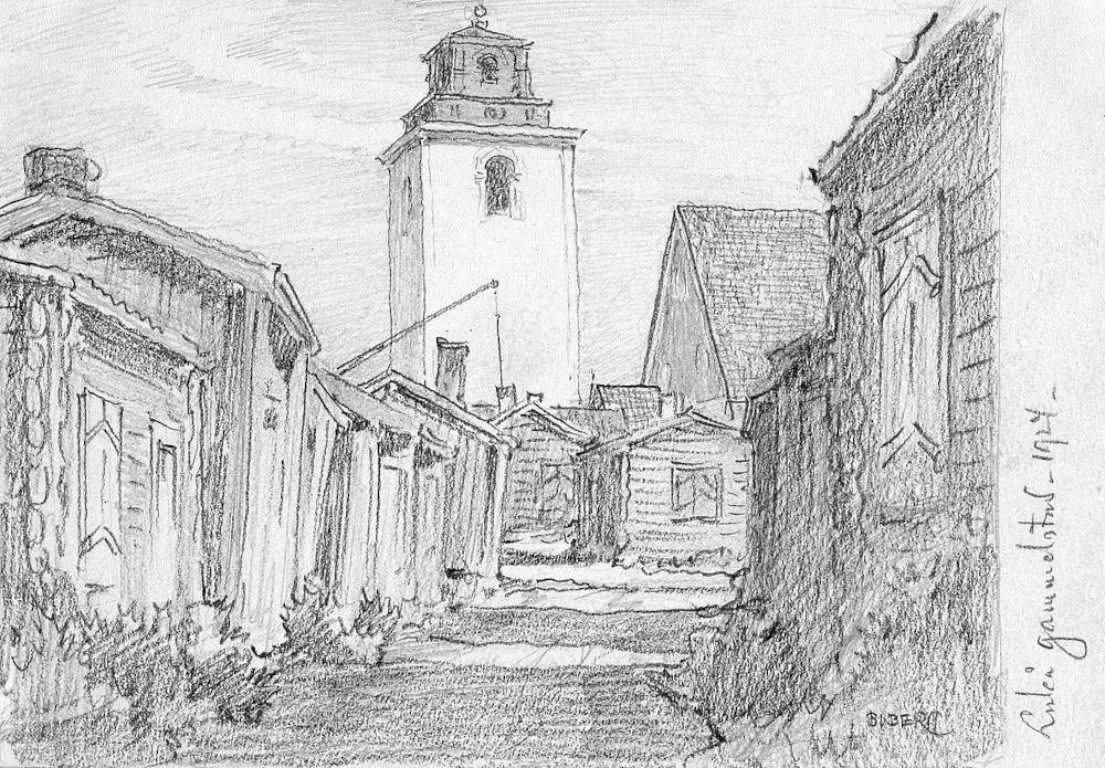 Gammelstad à Lulea - Dessin de Ferdinand Boberg au Musée Nordiska de Stockholm