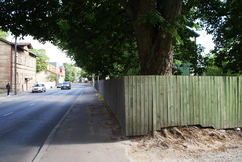 Belle palissade verte en bois dans le quartier de Kalamaja à Tallinn.