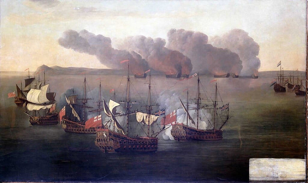 Histoire : Bataille navale au large du Cap Spartel (17 août 1670) par Willem van de Velde the Younger.