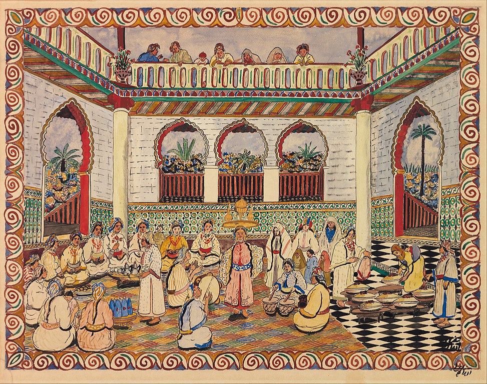"Scène de fête" par Mohammed Ben Ali Rbati, autre peintre à Tanger à la même période.