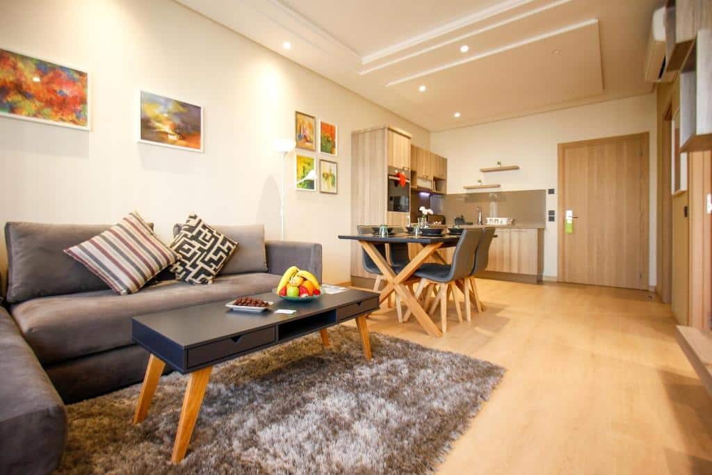 Salon-cuisine de l'appart hotel Flamant Rose à Tanger.