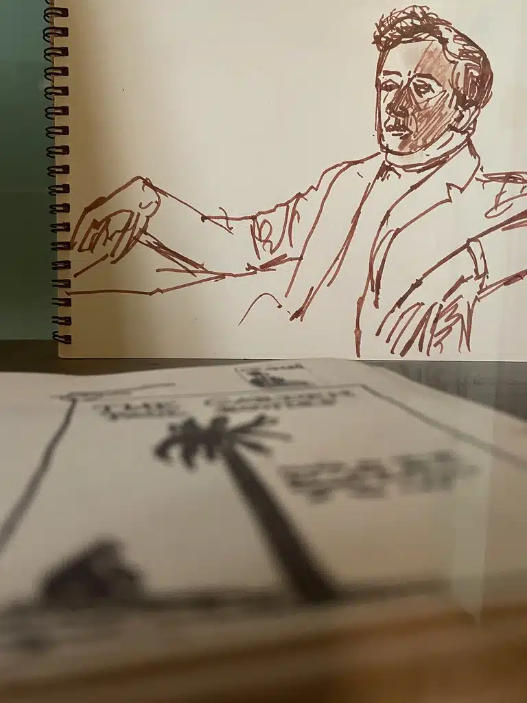 Paul Bowles croqué dans le Musée de la Légation américaine à Tanger.