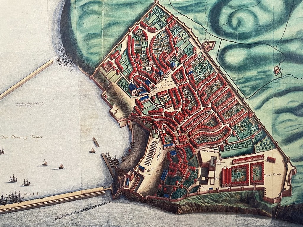 Carte de Tanger lors de l'occupation anglaise après la destruction de nombreuses maisons pour planter des jardins.