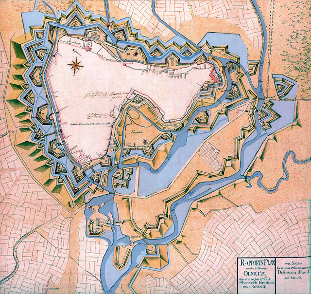 Carte des fortifications d'Olomouc en 1757.