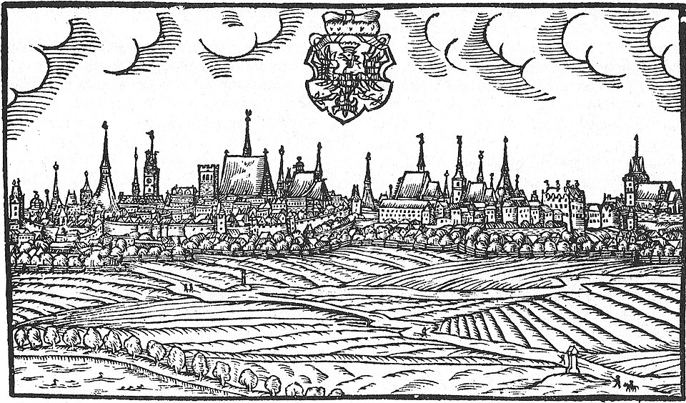 Histoire : Gravure du panorama d'Olomouc en 1593 par Willenberg.