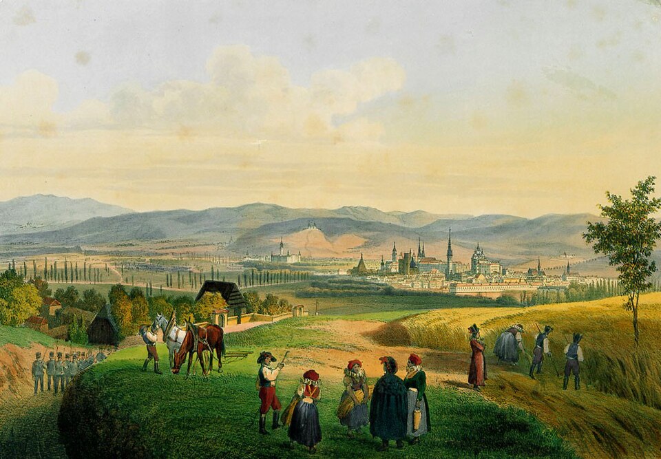 Tableau de Frantisek Kalivoda "Olomouc od jihozapadu" représentant la ville en 1853.