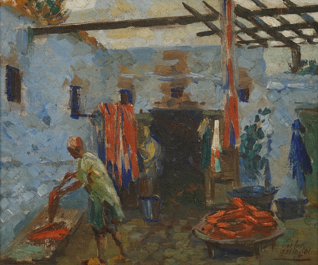 Tableau "Tintoreo" signifiant teinturier par Carlos Gallegos au Musée d'art moderne de Tétouan.