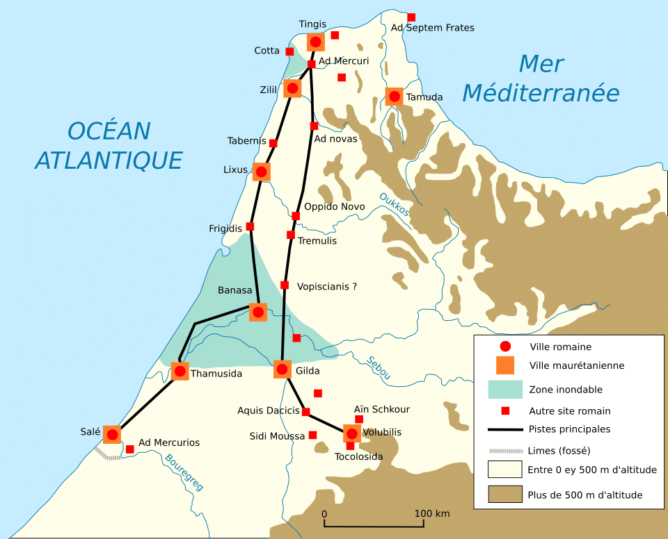 Carte de la Mauretanie tingitane au I et IIe siècle - Image d'Augusta 89. Licence ccbysa 4.0