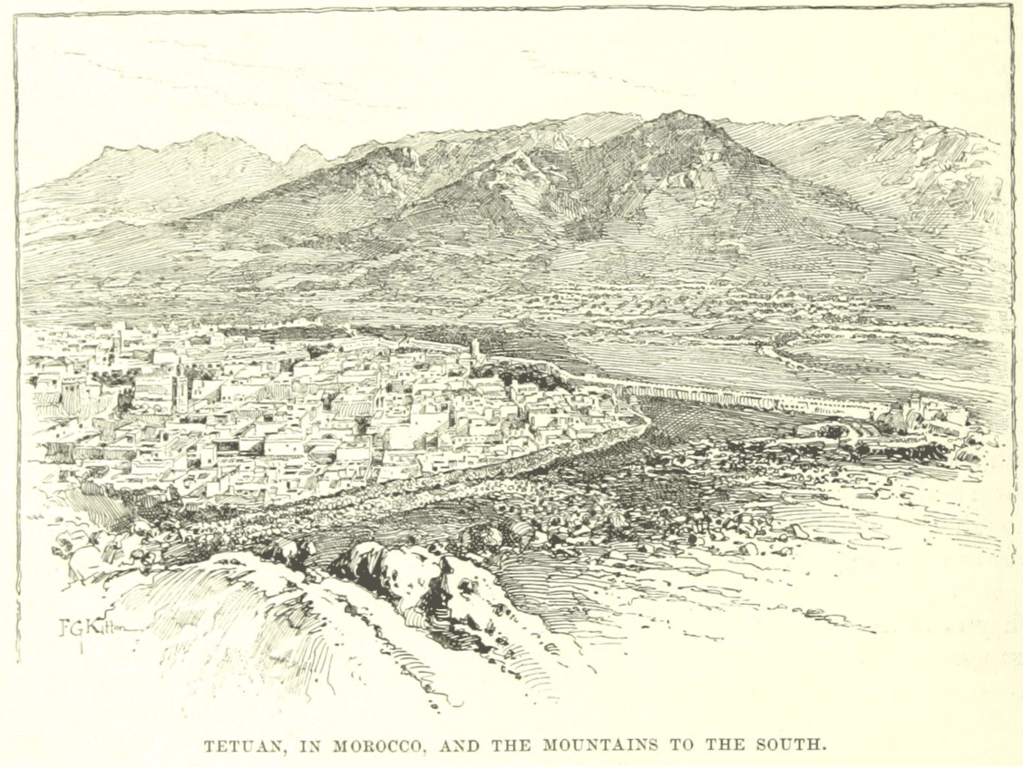 Vue de Tétouan au coeur des montagnes par Robert Brown (1865)