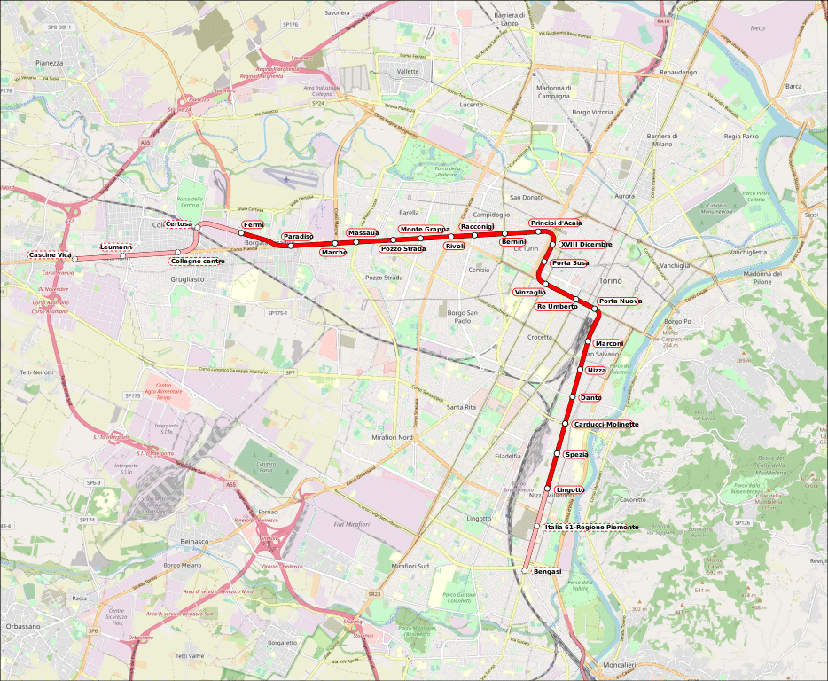 Carte du métro de Turin.