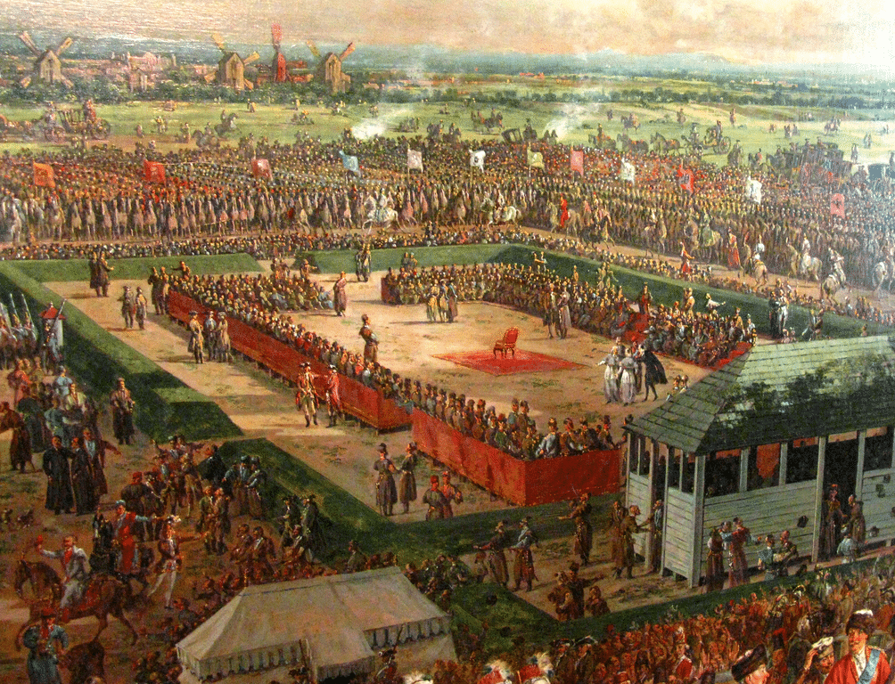 Election du roi Stanisław August Poniatowski 1764. L'amant de Catherine II obtient l'appui d'une armée russe de 7000 soldats pour faciliter le vote de la noblesse.