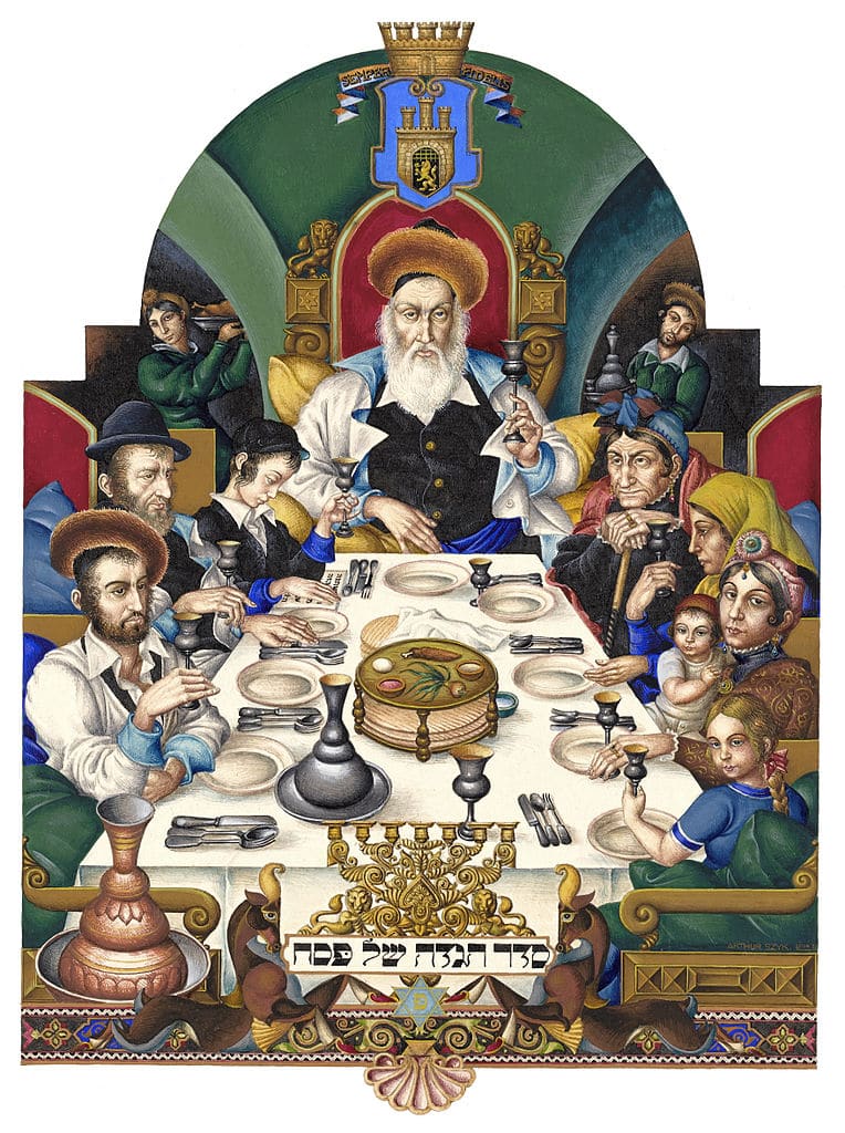 varsovie _The_Haggadah,_The_Family_at_the_Seder_(1935),_Łódź,_Poland Arthur_Szyk