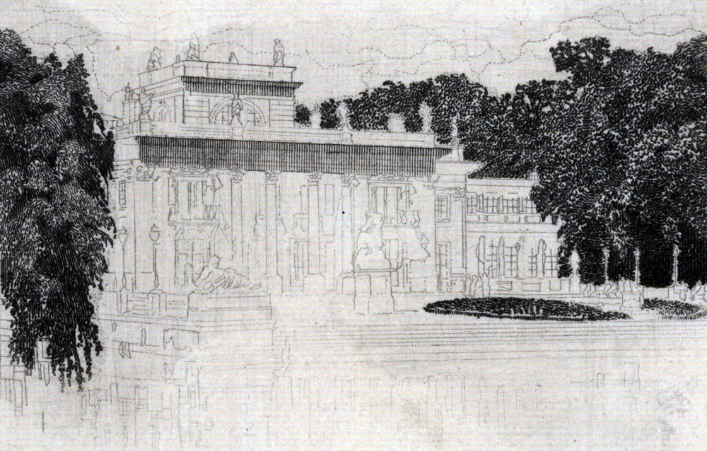 Illustration du Palais sur l'eau de Lazienki à Varsovie.