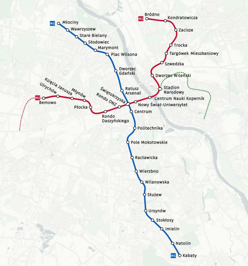 Carte du métro de Varsovie - Image d'Obywatel A.N. - Licence ccbysa 4.0