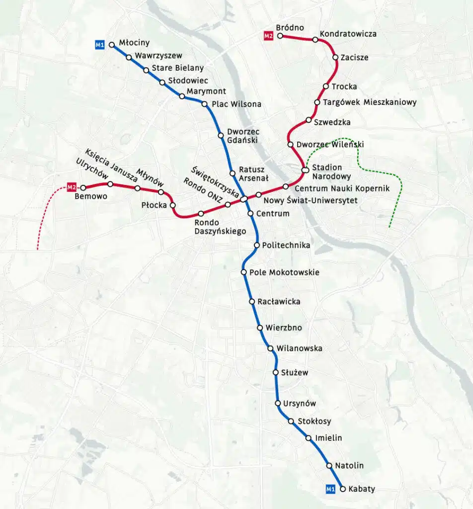 Carte du métro de Varsovie - Image d'Obywatel A.N. - Licence ccbysa 4.0