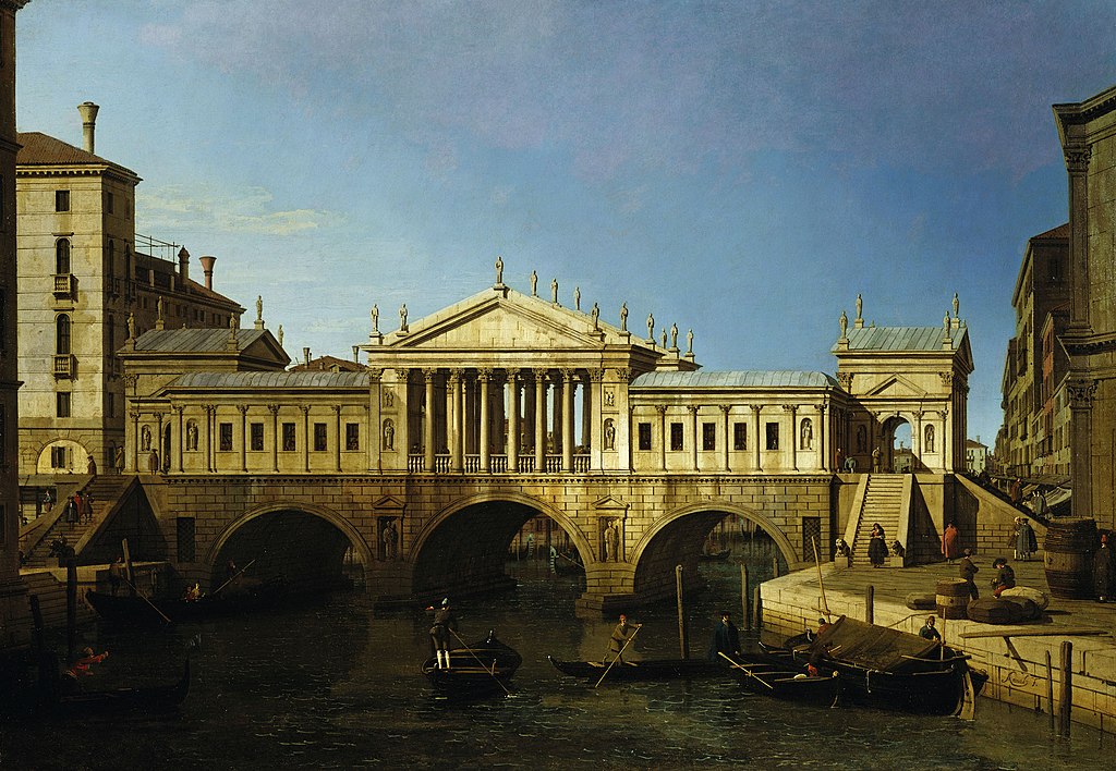 Projet de reconstruction du Pont du Rialto à Venise d'après Palladio - Toile de Canaletto