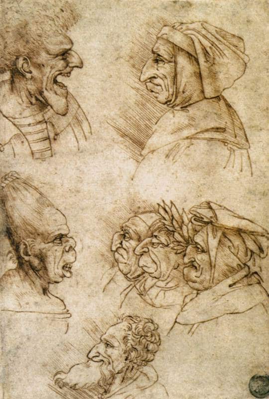 Caricatures de Francesco Melzi au musée de la Gallerie dell'accademia à Venise