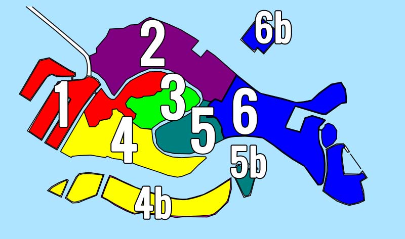 Carte des quartiers de Venise d'apres le modèle de Giovanni Fasano