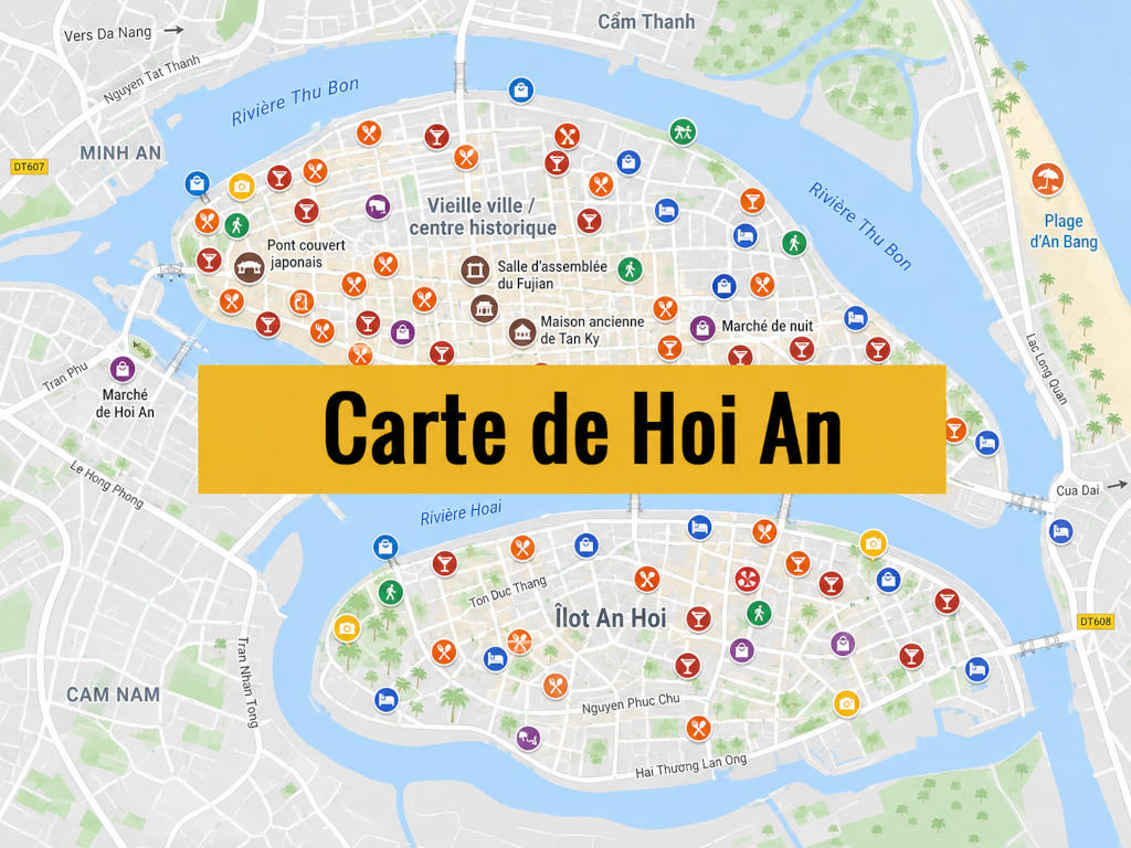 Carte de Hoi An / Da Nang au Vietnam.