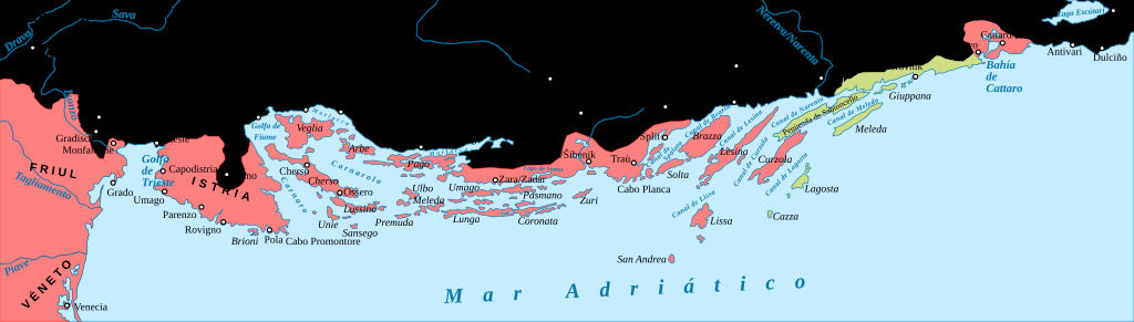 Carte de l'Adriatique au 15e siècle avec le possessions vénitiennes - Image d'Emanuele Mastrangelo - Licence CC BY SA 3.0