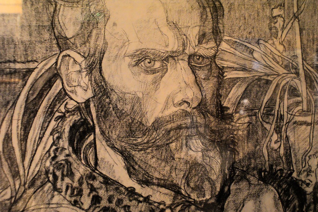 Autoportrait au fusain de Jan Rembowski à la Willa Oksza.